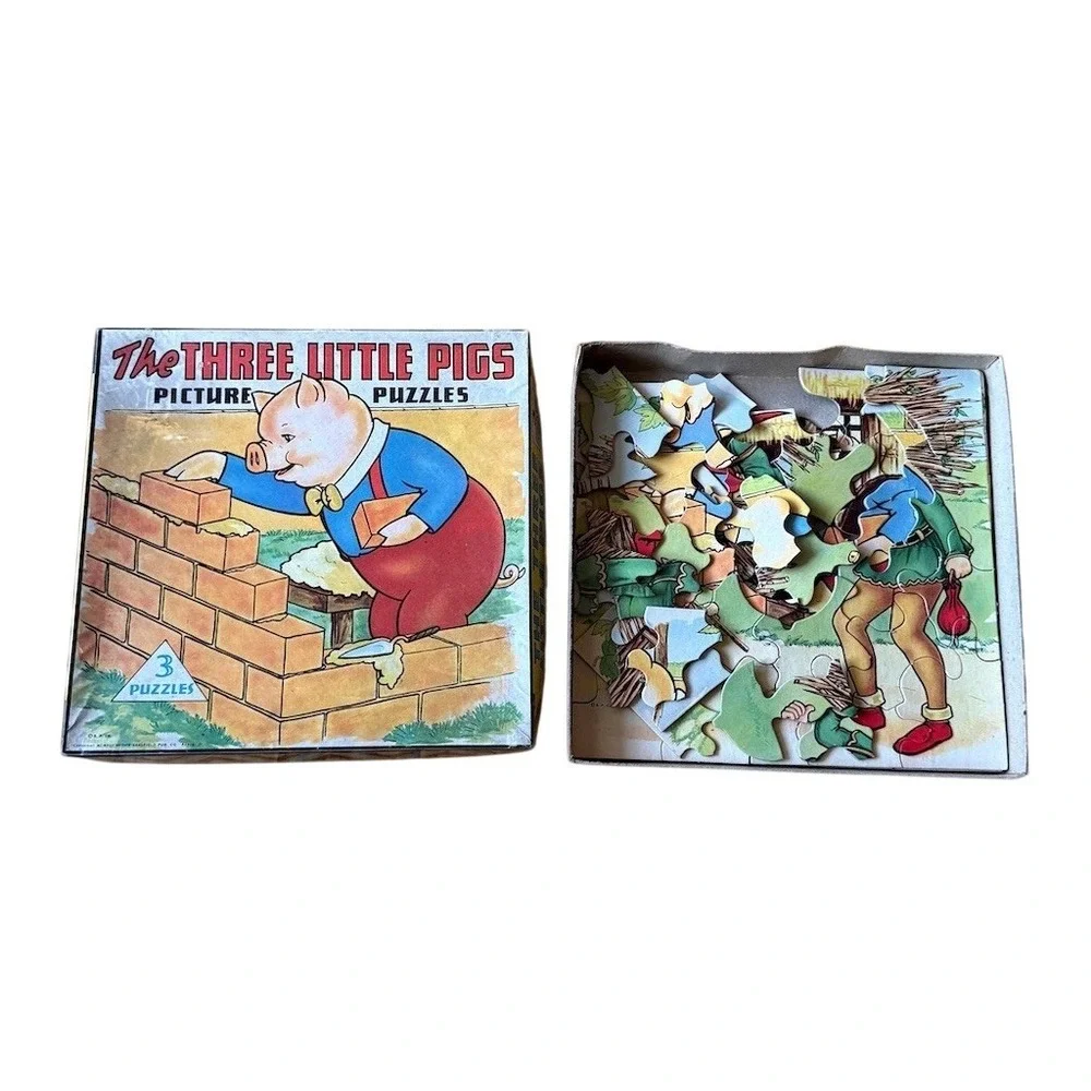 Vintage The Three‎ Little Pigs Picture Puzzles Boxed Set 3 Puzzles